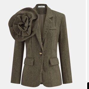 Elegant Brown Blazer with Floral Accent